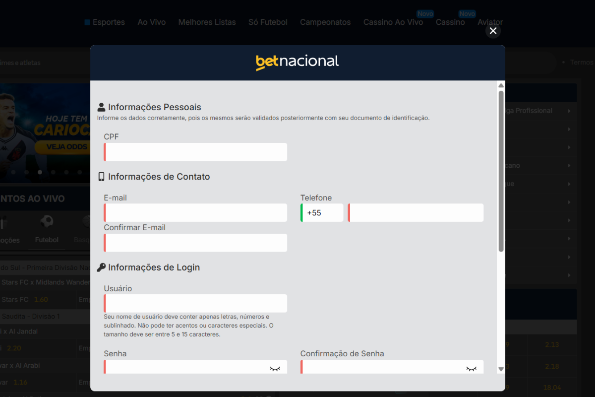 Como se cadastrar na Betnacional