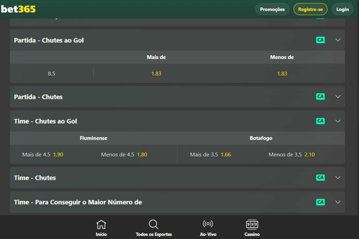 quais mercados de chutes ao gol existem na Bet365.png